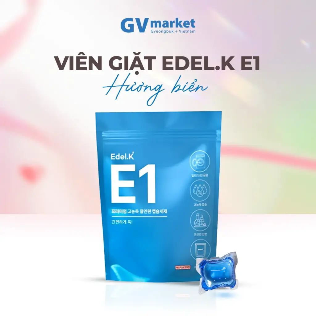 [DATE 04/09/2026] Viên Giặt Cô Đặc Edel.K E1 Hàn Quốc Hương Biển, Công Nghệ 7 Enzyme Sạch Sâu Bảo Vệ Màu và Sợi Vải 8g x 26 viên