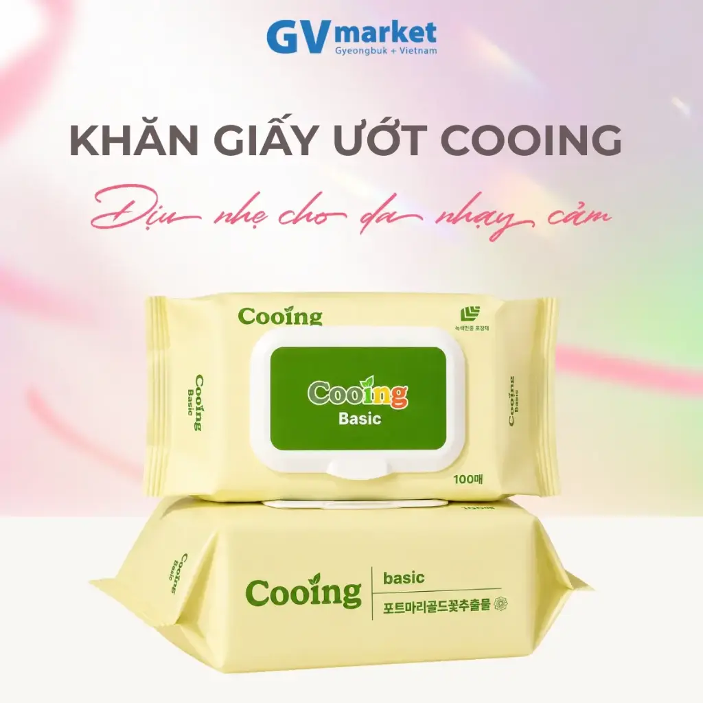 1 Gói Khăn Giấy Ướt Cooing 100 Tờ Nắp Cài, Không Mùi, An Toàn Cho Trẻ Sơ Sinh