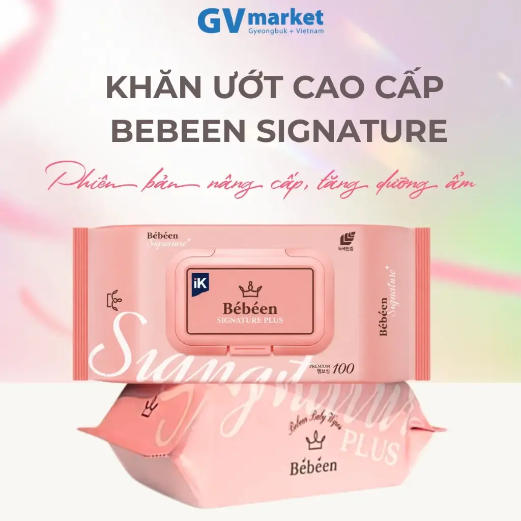 1 Gói Khăn Ướt Cao Cấp BEBEEN Signature Plus 100 Tờ Hàn Quốc Không Cồn Dịu Nhẹ Cho Trẻ Sơ Sinh