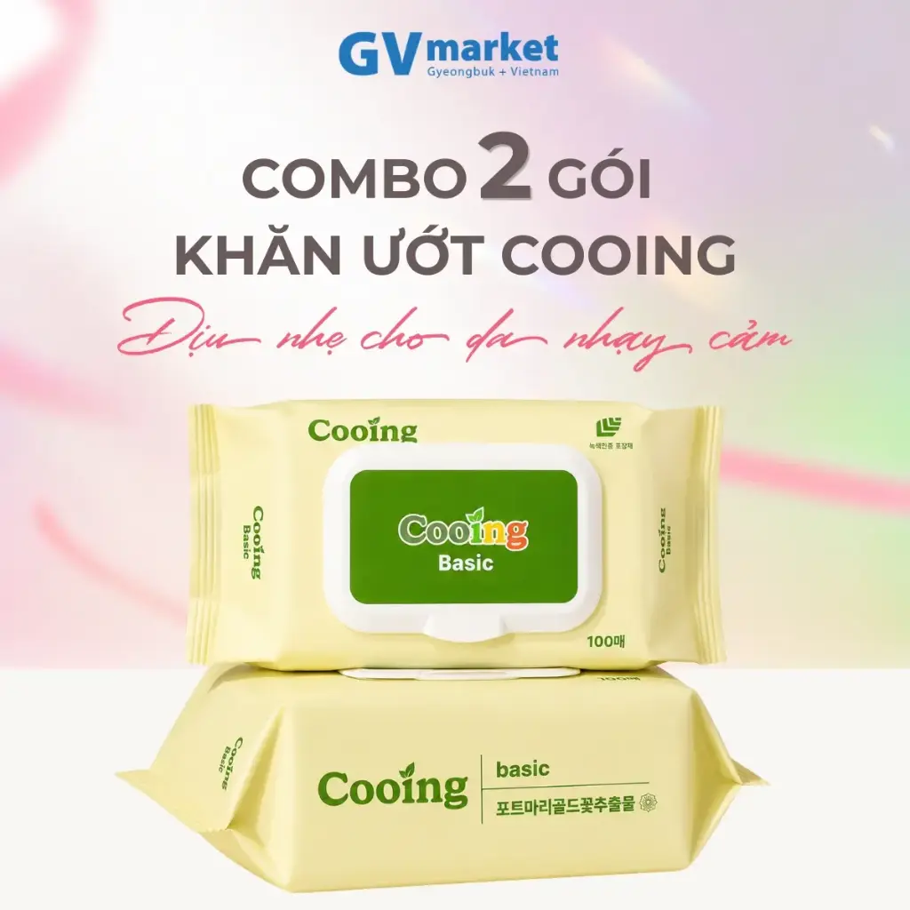 2 Gói Khăn Giấy Ướt Cooing 100 Tờ Nắp Cài, Không Mùi, An Toàn Cho Trẻ Sơ Sinh