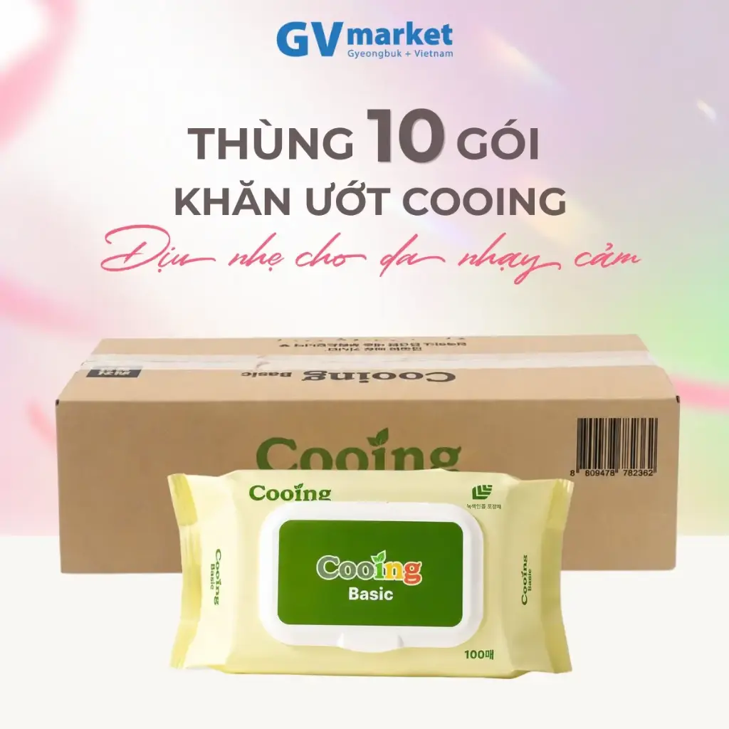 1 Thùng 10 Gói Khăn Giấy Ướt Cooing 100 Tờ Nắp Cài, Không Mùi, An Toàn Cho Trẻ Sơ Sinh