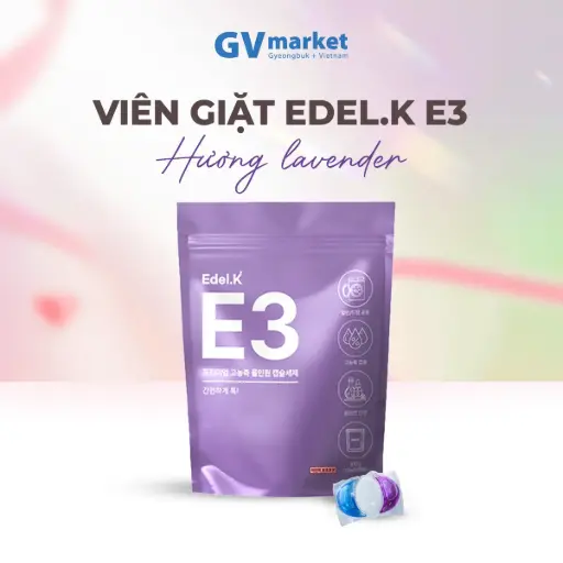 Viên Giặt Xả Cao Cấp Edel.K E3 Hàn Quốc Hương Lavender, Công Nghệ 7 Enzyme Sạch Sâu Lưu Hương Bảo Vệ Màu Vải 13g x 24 viên