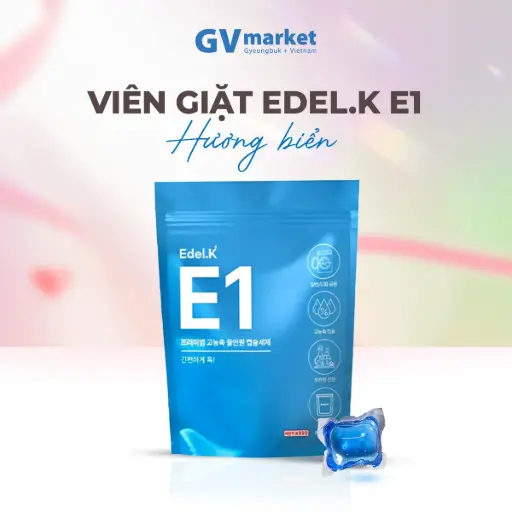 Viên Giặt Cô Đặc Edel.K E1 Hàn Quốc Hương Biển, Công Nghệ 7 Enzyme Sạch Sâu Bảo Vệ Màu và Sợi Vải 8g x 26 viên