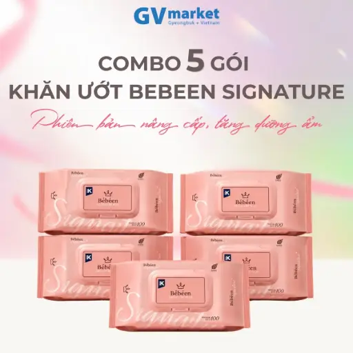5 Gói Khăn Ướt Cao Cấp BEBEEN Signature Plus 100 Tờ Hàn Quốc Không Cồn Dịu Nhẹ Cho Trẻ Sơ Sinh