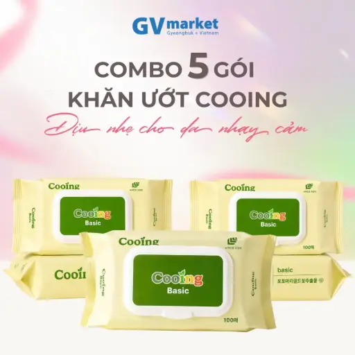 5 Gói Khăn Giấy Ướt Cooing 100 Tờ Nắp Cài, Không Mùi, An Toàn Cho Trẻ Sơ Sinh